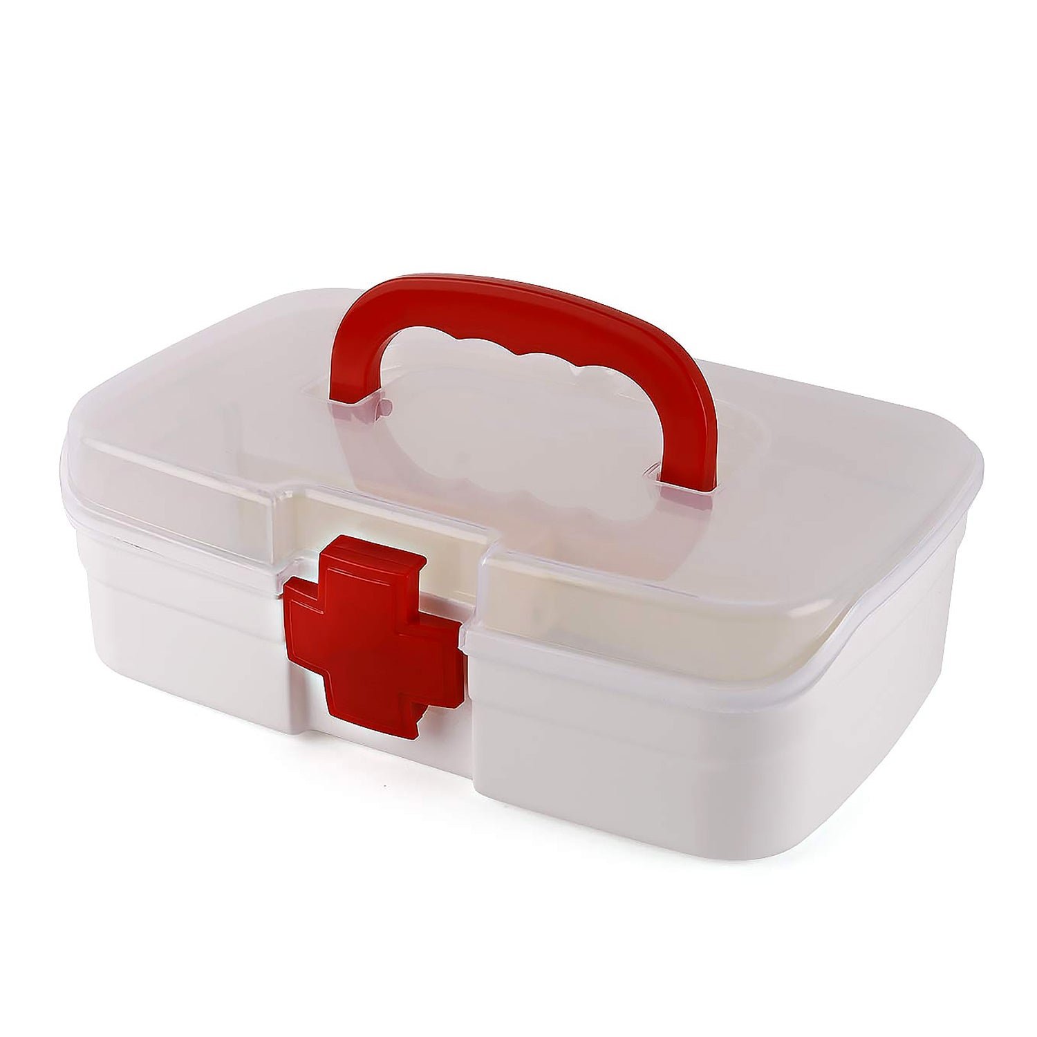 02_e5c7d015-a118-45ea-bec5-5325d27744f0.jpg Portable First Aid Box with Transparent Lid & Detachable Tray ?3 Compartments for Organized Storage - Image 1