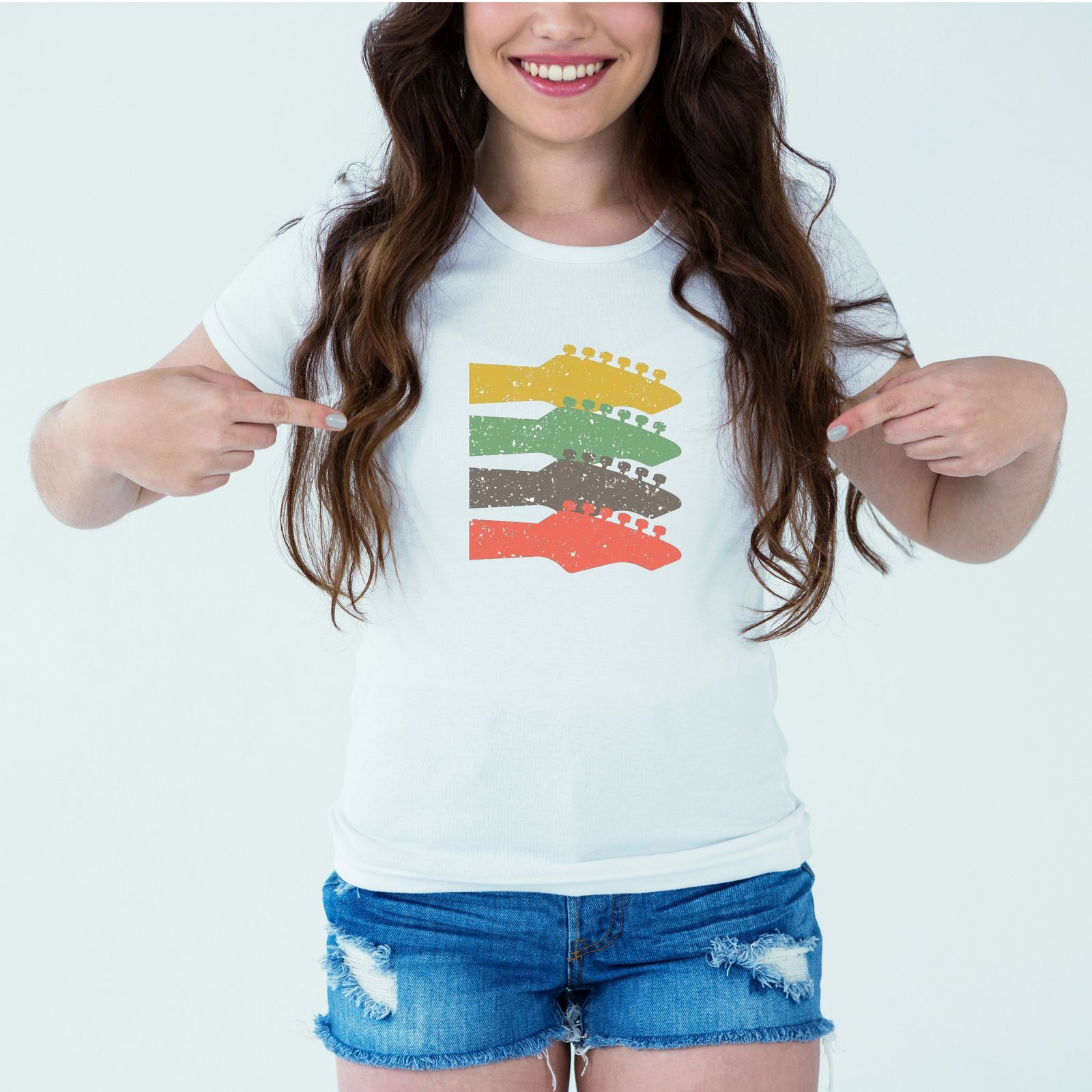 Mockup-Girl-guitars.jpg Designer Printed T-Shirt :: Design type - Guitars - Cloth type : Polyester - Image 1