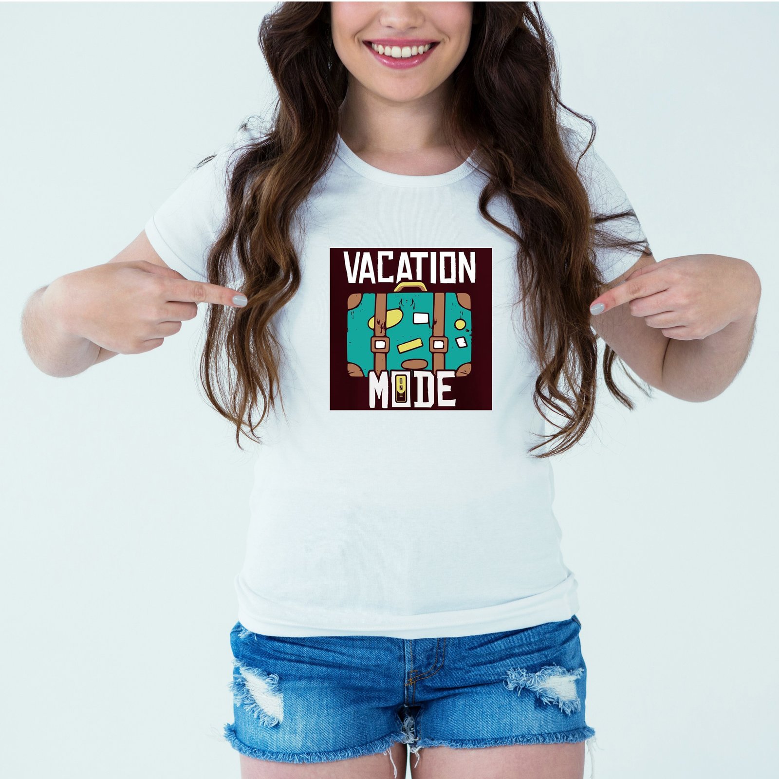 Mockup-Girl-vacationmode.jpg Designer Printed T-Shirt :: Design type - Vacation Mode - Cloth type : Polyester - Image 1