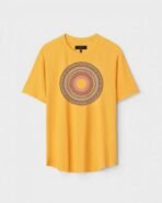 Yellow Unisex DOT KNIT Regular Fit Printed Round Neck T-Shirt