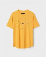 Yellow Unisex DOT KNIT Regular Fit Printed Round Neck T-Shirt