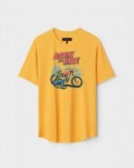 Yellow Unisex DOT KNIT Regular Fit Printed Round Neck T-Shirt