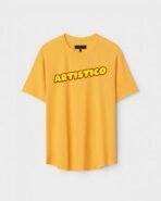 Yellow Unisex DOT KNIT Regular Fit Printed Round Neck T-Shirt