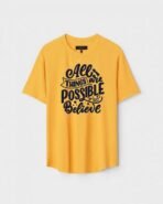 Yellow Unisex DOT KNIT Regular Fit Printed Round Neck T-Shirt