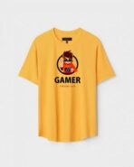 Yellow Unisex DOT KNIT Regular Fit Printed Round Neck T-Shirt