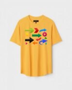Yellow Unisex DOT KNIT Regular Fit Printed Round Neck T-Shirt