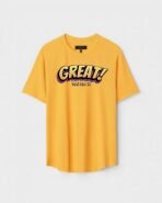 Yellow Unisex DOT KNIT Regular Fit Printed Round Neck T-Shirt