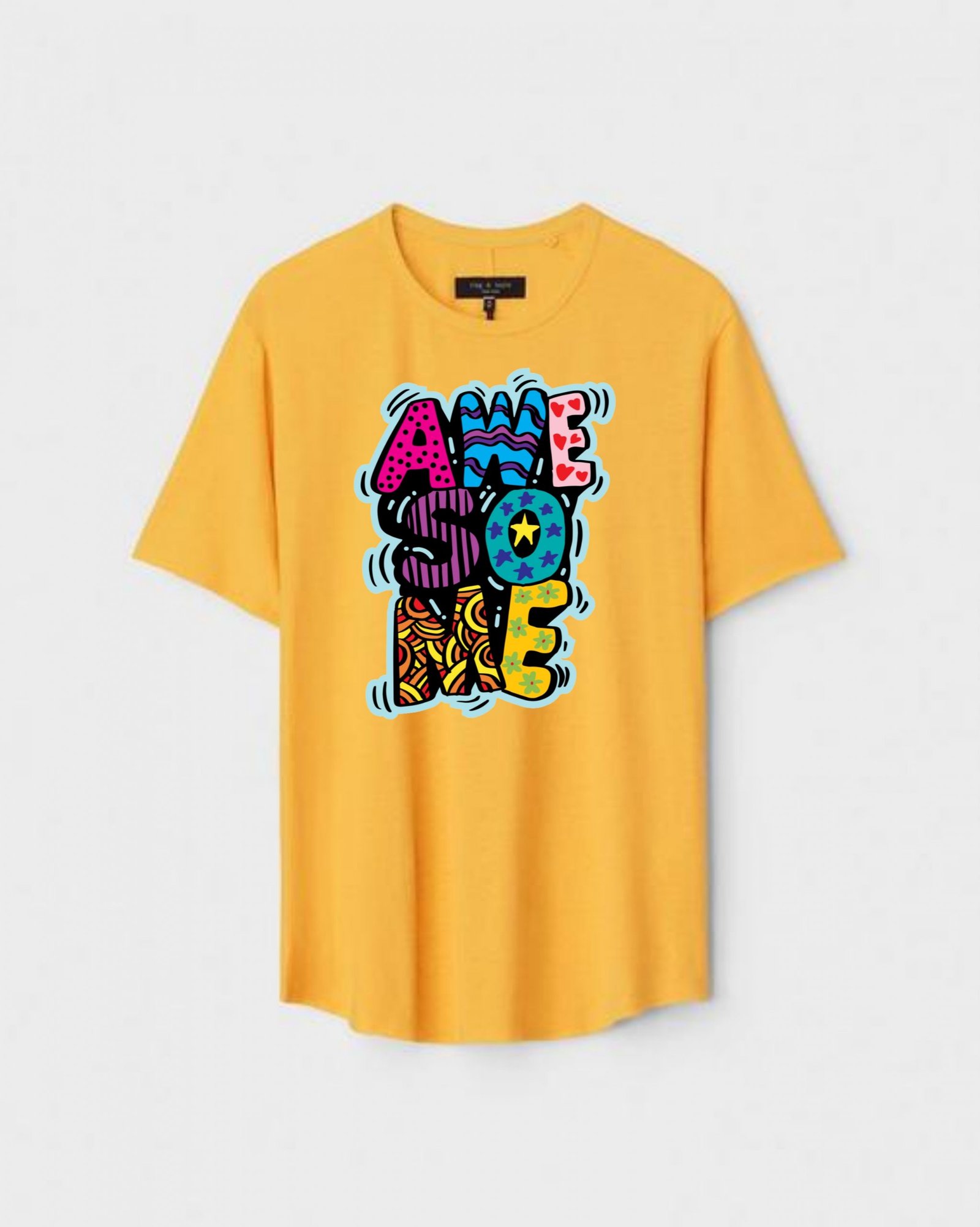 YLW-CTN-M-004-scaled-1.jpg Yellow Unisex Polyster Regular Fit Printed Round Neck T-Shirt - Image 1