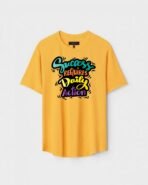 Yellow Unisex DOT KNIT Regular Fit Printed Round Neck T-Shirt