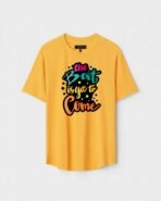 Yellow Unisex DOT KNIT Regular Fit Printed Round Neck T-Shirt
