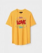 Yellow Unisex DOT KNIT Regular Fit Printed Round Neck T-Shirt