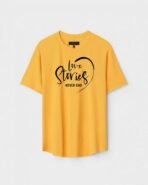 Yellow Unisex DOT KNIT Regular Fit Printed Round Neck T-Shirt