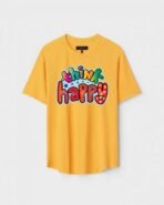 Yellow Unisex Polyster Regular Fit Printed Round Neck T-Shirt
