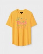 Yellow Unisex Polyster Regular Fit Printed Round Neck T-Shirt