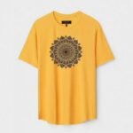Yellow Unisex DOT KNIT Regular Fit Printed Round Neck T-Shirt