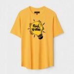 Yellow Unisex DOT KNIT Regular Fit Printed Round Neck T-Shirt