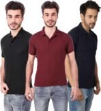 One-H Men's Polo Neck Short Sleeve Casual Tshirt Combo of Dark Blue, Maroon, Black colors (Pack of 3) - Image 2