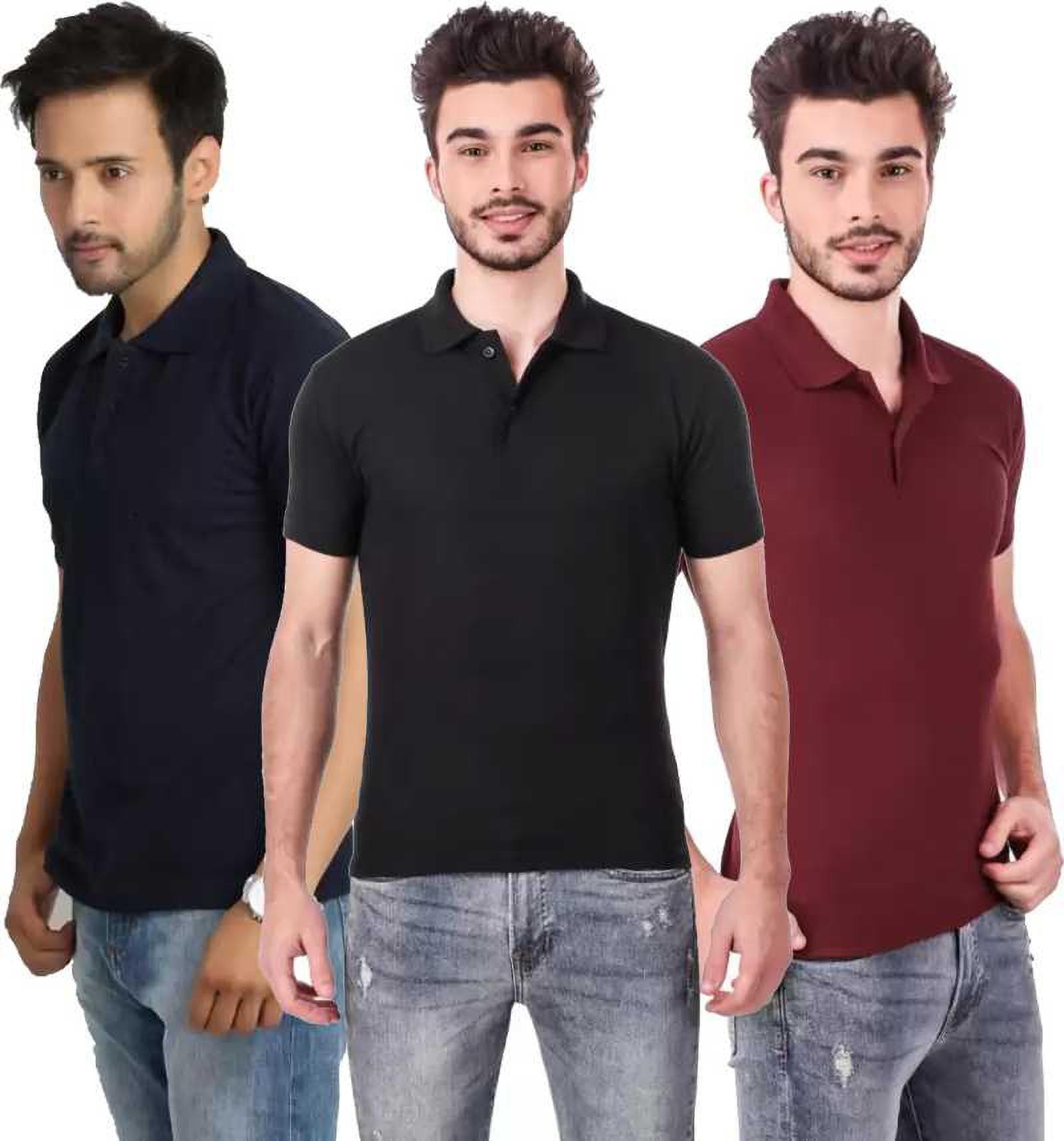 l-tshirt-combo-3-darkblue-black-maroon-phonicz-retails-original-imafg4chyzj4hjun.jpeg One-H Men's Polo Neck Short Sleeve Casual Tshirt Combo of Dark Blue, Maroon, Black colors (Pack of 3) - Image 1