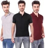 One-H Men's Polo Neck Half Sleeve Casual Tshirt Combo of Maroon, Black, Grey colors (Pack of 3)