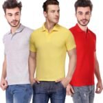 One-H Men's Polo Neck Short Sleeve Casual Tshirt Combo of Red, Grey, Yellow colors (Pack of 3)