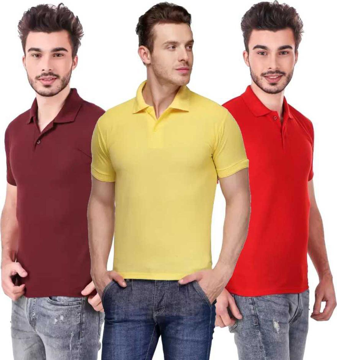 l-tshirt-combo-3-maroon-yellow-red-phonicz-retails-original-imafg4apzzrmjtrr.jpeg One-H Men's Polo Neck Short Sleeve Casual Tshirt Combo of Red, Maroon, Yellow colors (Pack of 3) - Image 1