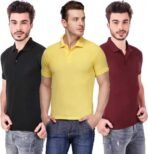 One-H Men's Polo Neck Short Sleeve Casual Tshirt Combo of Maroon, Black, Yellow colors (Pack of 3)