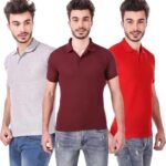 One-H Men's Polo Neck Short Sleeve Casual Tshirt Combo of Red, Maroon, Grey colors (Pack of 3)