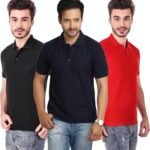 One-H Men's Polo Neck Short Sleeve Casual Tshirt Combo of Dark Blue, Red, Black colors (Pack of 3)