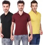 One-H Men's Polo Neck Short Sleeve Casual Tshirt Combo of Maroon, Black, Yellow colors (Pack of 3)