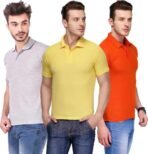One-H Men's Polo Neck Short Sleeve Casual Tshirt Combo of Orange, Grey, Yellow colors (Pack of 3)
