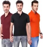 One-H Men's Polo Neck Short Sleeve Casual Tshirt Combo of Maroon, Black, Orange colors (Pack of 3)
