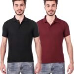 One-H Men's Polo Neck Short Sleeve Casual Tshirt Combo of Maroon, Black colors (Pack of 2)