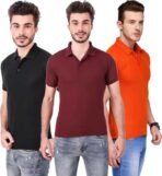 One-H Men's Polo Neck Short Sleeve Casual Tshirt Combo of Maroon, Black, Orange colors (Pack of 3)