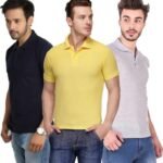 One-H Men's Polo Neck Short Sleeve Casual Tshirt Combo of Dark Blue, Grey, Yellow colors (Pack of 3)